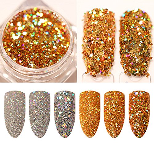 Blue Vessel 1 box Holografische Laser Nailart Pailletten Glitter Pulver Tipps Silber (0.6mm) - 2