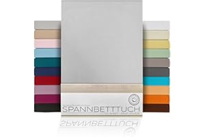 BEAUTEX Spannbetttuch Bettlaken aus Baumwolle, Premium Jersey Stoff 160g/m², Größe und Farbe wählbar (Standard - 160x200x30 cm, Hellgrau)