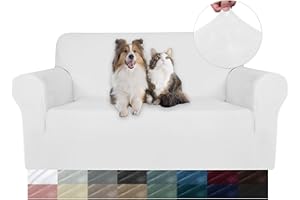 ‎YSTELLAA YSTELLAA Sofa Überzug Samt 2 Sitzer, Stretch Sofabezug, Sofaschoner rutschfest, Elastischer Sofa Bezug, Sofa Cover Mit Armlehnen, Bezug Sofa Sofaschutz Katze Couchschoner Sofa Decken, Weiß