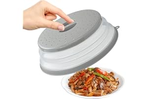Olymajy Fold Microwave Plate Multi Functional Food Cover for Food,Microwave Food Cover with Steam Vents,Heat & Eat Microwave Plate Cover/Fruit Basket/Strainer,BAP Free and Non-Toxic (Gray)