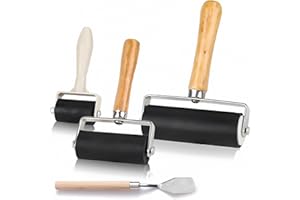 LZYDKH 3 Pcs Brayer Roller for Crafts, 3 Sizes of Rubber Roller with 1 Scraper for Printmaking DIY Art Craft Ink Applicator Art Craft Oil Painting Tool (1.4 in/2.4 in/4 in)