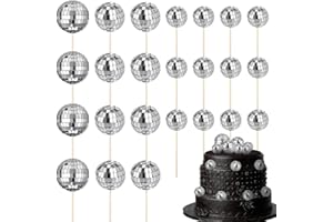 ALTcompluser 24 Stück Discokugel Tortendeko Kuchen Toppers 1970S Mini Disco Ball Cupcake Kuchentopper Deko Disco Ball Cake Toppers für Geburtstag Kuchendekoration Disco-Thema Party Zubehör(Silber)