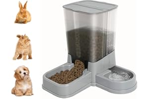 KASSIVA Automatic Cat Food Dispenser, 2 in 1 Detachable Gravity Feeding and Water Dispenser for Cats and Small Dogs (Grey)