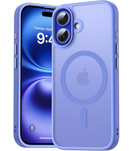 GUAGUA Cover Magnetico per iPhone 15, Compatibile con MagSafe, Custodia Paraurti Antiurta da Telefono Sottile Glassata Traslucida Opoca Anticaduta Protettivo Case per iPhone 15, Azzurro