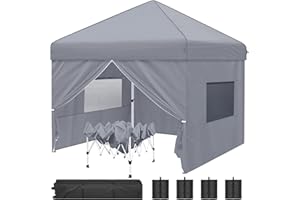 BOKIE Fully Waterproof Pop Up Event Shelter Gazebo with Side and Roller Bag, Canopy Pergola Marquee for Camping Outdoor Garden Party Festival All Seasons (Grey3m x 3m)
