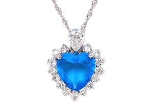 Rizilia Ocean Cuore Ciondolo con catena e taglio di cuore CZ [6 colori disponibili] in oro bianco placcato, semplice e moderno elegante