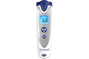 VEROVAL Baby Termometro a infrarossi ARGENTO, misurazione senza contatto e silenziosa, temperatura corporea, temperatura dell'oggetto, temperatura ambiente, misurazione rapida, maneggevolezza