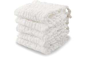 MINIMOTO TOUCH IT LOVE IT MINIMOTO - Set di 5 asciugamani in mussola per bambini, 11 x 11 pollici, morbidissimi asciugamani in mussola per il bagno, asciugamano per il viso e guanto per la doccia (bianco)