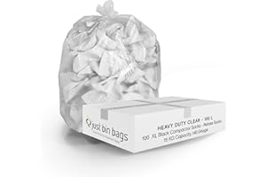 Just Bin Bags 100 x Transparent Cedar Clear Compactor 100 Clear Compactor Sacks - Refuse Sacks, 140 Gauge, 35 Micron (35 Micron Heavy Duty 15kg, 50 x 85 x 117cm)