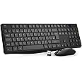 Wireless Keyboard and Mouse Set, Full Size Wireless Keyboard Ergonomic Design & Quiet USB Cordless Mouse Combo UK Layout, 12 Multimedia Shortcuts for Windows Computer PC Laptop Desktop,Black