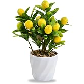 Focenat Mini Lemon Tree in Pot, Small Yellow Bonsai, Artificial Plant Decoration for Home, Garden and Farm