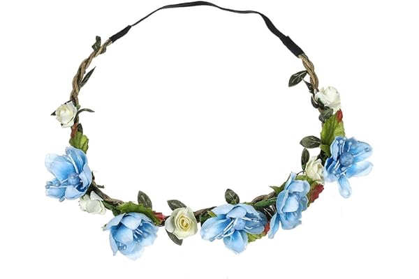 Dinglong Femme Fleur Bandeau MariéE Mariage Cheveux Bandes Accessoires Filles BohèMe Garland ÉTé Plage TêTe Bandes Coiffe ÉLastique Couronne Festival Bandeau (Bleu)