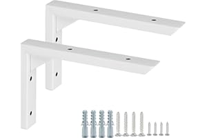 Mooche 2PCS Heavy Duty Shelf Brackets 6 inch, White Wall Brackets for Shelves, Stainless Steel Triangle Shelf Support with Screws for Living Room Bedroom Garage Shelving Bracket