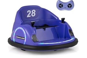 COSTWAY Kids Bumper Car, 360-Degree Rotation Spin Waltzer Cars with Joysticks, Remote Control, Colorful Flashing Lights and Music, Electric Ride on Toy for 18+ Months Old (Purple)