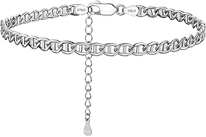 PROSILVER klassische Fußkette Armband 925 Sterling Silber Panzerkette/Figarokette/Kordelkette/Schlangenkette Fußkettchen 22+5cm verstellbar Sommer Strand Schmuck Accessoire für Frauen Männer