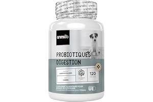 ANIMIGO Probiotique Chien, 120 Gélules - 2,5 Milliards d'UFC par Portion, avec Ingrédients Naturels, Enzymes digestives et Probiotiques Chien - Fibres Solubles, 95% de Fructanes (FOS)