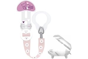 MAM Broche Chupetero, Adaptable a Todo Tipo de Chupetes, Mordedores y Juguetes, Longitud Ajustable, Incluye Cubierta de Potección para Tetina, Lavable, Rosa, Pack de 1ud