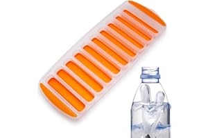 LEDDY LIVING Molde de silicona para 10 cubitos de hielo con bastoncillos – Flexible, lavable, seguro – Apto para botellas, cócteles, caramelos, gelatinas, chocolate (naranja)