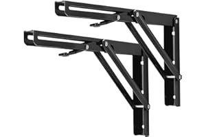 YUMORE Escuadras Abatibles 300mm,Soporte de Estante Plegable Pesado Negro Escuadras para Estanterias de Pared Bisagras Mesa Plegable Bricolaje Ahorrar Espacio, Carga Máxima 150Kg, 2Pcs
