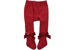 YILEEGOO Baby Toddler Girls Tights Rib Knit Pantyhose With Velvet Bows Chritsmas Valentine's Day Leggings Pants Infant Stockings