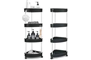 ‎WOPEITE Wopeite Küchenwagen mit 4 Ebenen, Küchenregal, Nischenregal auf Rollen, Rollwagen, Dreieckiges Nischenregal, Aufbewahrungsregal für Küche, Büro, Bad, Waschküche, Kunststoff 23 x 23 x 86 cm (Schwarz)