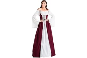 Velcoxplay Robe de Renaissance pour femme - Robe médiévale à manches trompettes - Costume victorien - Robe maxi