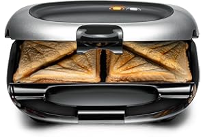 ‎ROMMELSBACHER ROMMELSBACHER Sandwich Maker ST 1000 - extra tiefe Backmulden, für 2 American XL Sandwiches, Antihaftbeschichtung, Überlaufschutz, Rundum-Versiegelung, hohe Trennstege, platzsparende Aufbewahrung