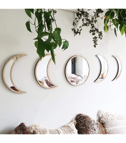 Set Di 5 Specchietti Decorativi Da Parete A Forma Di Luna E Fasi Lunari, Adesivi Acrilici Rimovibili Neri, Per Soggiorno, Camera Da Letto, Stile Boho