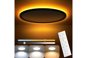 AmazeFan LED Deckenleuchte Dimmbar - 24W 2400LM Deckenlampe mit Fernbedienung - 6W Nachtlicht Warm - LED Deckenleuchte Flach für Schlafzimmer Kinderzimmer Wohnzimmer-Rund (24W-29CM-Schwarz)