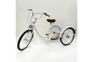 Akuoyiexemye 24 pollici triciclo per adulti Cruise Bike in acciaio ad alto tenore di carbonio con luce e cestino della spesa, 3 ruote bici da città, 6 marce, capacità di carico 120 kg per città