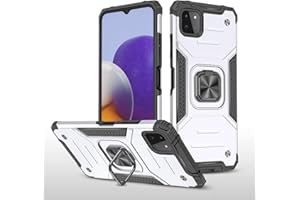 GOGME Funda para Samsung Galaxy A22 5G Delgado Rubber Caso, Estuche con 360 Anillo Soporte Coche Magnético Hard PC + Silicona TPU Bumper Híbrida Rugged Antigolpes Carcasa, Plata