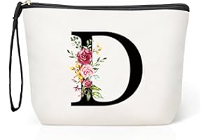 HAMATATA Grande Neceser Maquillaje Mujer Personalizado Inicial, Bolsa de Cosméticos de Lona de Letras, Neceser de Maquillaje de Viaje, Regalo Cumpleaños Navidad para Mujeres Novias Mejores Amigas（D）