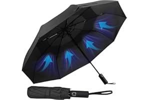 Hannstar Folding Travel Umbrella Windproof Strong - Easy Auto Open Close, Lightweight, Durable and Compact Brolly - Wind Resistant, Small Backpack Rain Umbrella for Women & Men