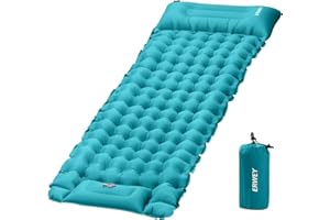 ERWEY Materac kempingowy samopompujący 200x70 cm Dmuchany materac powietrzny z pompką nożną i poduszką Wodoodporny kempingowy materac powietrzny Dmuchany materac na zewnątrz do namiotu plażowego, cyan