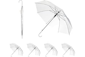 CODOHI Lot de 6 Parapluies Transparents Mariage 95 cm – Parapluies Cloche avec 8 Baleines, Poignée Blanche, PVC Résistant, pour Photo, Fête et Quotidien