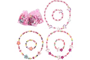 SOETDERT 6 Stück Kinder Schmuck Mädchen, Einhorn Schmuck Set, Holz Bunte Kinder Schmuck, Einhörner Freundschaftsarmband Halskette und Armband, Einhorn Geschenke für Mädchen Ketten Party Mitgebsel