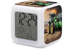 HUA5D Reveil Enfant Numérique,Thème Tracteur Veilleuse À 7 Couleurs Changeantes Wake Up Light,Réveil De Chevet Garçon Fille,avec Date Calendrier Température,A34
