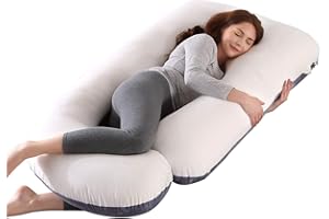 SHANNA Cuscino gravidanza per dormire, Cuscino allattamento e gravidanza, grande a forma di U e supporto premaman con rivestimento in velluto sostituibile e lavabile (Grigio e Bianco-Velluto)