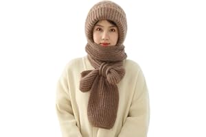 YJWZ Integrierter Gehörschutz Winddichte Mütze Schal,2 in 1 Winddichter Mützenschal Niedlich Mütze Schal Set Damen mit Brosche Winter Warm Strickmütze, Kapuzenschal für Frauen