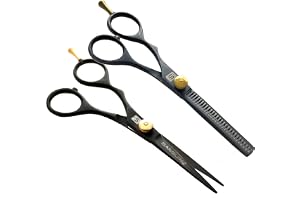 Sanguine Professionell frisörsax för vänsterhänta och urtunningssax, 14 cm + presentationsfodral (djupsvart)