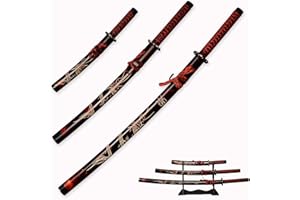 HIMMEL STORE 3pc Set japanische Samurai-Schwert mit Display-Ständer, Iaido Katana mit Drachen-Muster auf der Scheide, Samurai-Schwert-Set Für Dekoration und Sammlung