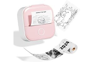 Odaro T02 Mini Printer, Inkless Sticker Printer Protable, Inkless Photo Printer with 1 Roll of Paper, Bluetooth Thermal Pocket Printer for Notes, Photos, DIY Print, Birthday, Pink