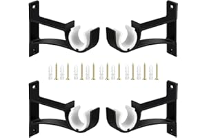 NUWIQ 4 Pack Curtain Pole Brackets, Adjustable Curtain Rod Brackets, for 28 to 35mm Drapery Rods Metal Curtain Rod Brackets Set, for Curtain Wardrobe Poles Wall Rod, Black