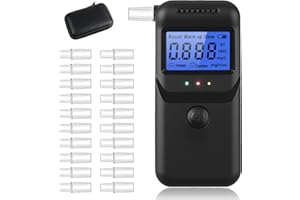 Vuxava Éthylotest Électronique Homologué NF avec Écran LCD & 20 Embouts – Alcotest Portable pour Maison & Voiture avec Sac Noir en Fibre de Carbone, Précis & Réutilisable
