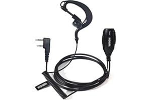 HYSHIKRA Casque 2 Broches en Forme de G avec Micro Big PTT, Compatible avec Kenwood eSnic Retevis Baofeng UV-5R Radio bidirectionnelle pour sécurité Bodyguard