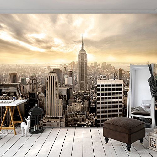 Fototapete New York Stadt City 400x280 cm XXL | KOMPLETT SET MIT KLEISTER - PREMIUM VLIES TAPETE - PROFI QUALITÄT (Keine Papiertapete, keine Blasenbildung) - Top moderne Wanddeko - Fototapete 3D Illusion - Riesen Wandbild - Top Design Tapete - Neue exklusvie Edition mit noch besser Druckauflösung - Deutsches Premium Vlies (Kein Import Vlies oder PVC), Schlafzimmer, Wohnzimmer, Kinderzimmer geeignet | Fototapeten Wandtapete FOB0235a84XL