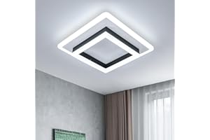 SENQIU Plafonnier LED Moderne, 30W 3400LM Lampe de Plafond Carré Noir, Luminaire Plafonnier LED en Acrylique pour Chambre à Coucher Salon Couloir Cuisine, 6500K Lumière Blanche Froide, 30CM