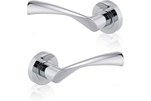 XFORT Polished Chrome Warped Lever On Rose Door Handles, Twisted Lever Latch Rose Door Handle, Ideal for Internal Wooden Doors for Home and Office (1 Pair)