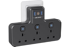 PD20W USB C Slot Multi Plug Adapter, PASSUS 3 Way Plug Extension Socket with Independent Switches 3 USB, 13A 3250W UK Wall Adaptor Built-in Surge Protector for Home, Office, Kitchen