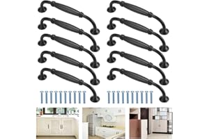 EMAGEREN 10 Pcs Cabinet Handles 128mm Black Kitchen Cupboard Handles Door Bow Pull Handles Furniture Drawer Pulls Cupboard Knobs with Fixing Screw for Kitchen Cabinet, Dressers, Cupboard, Door
